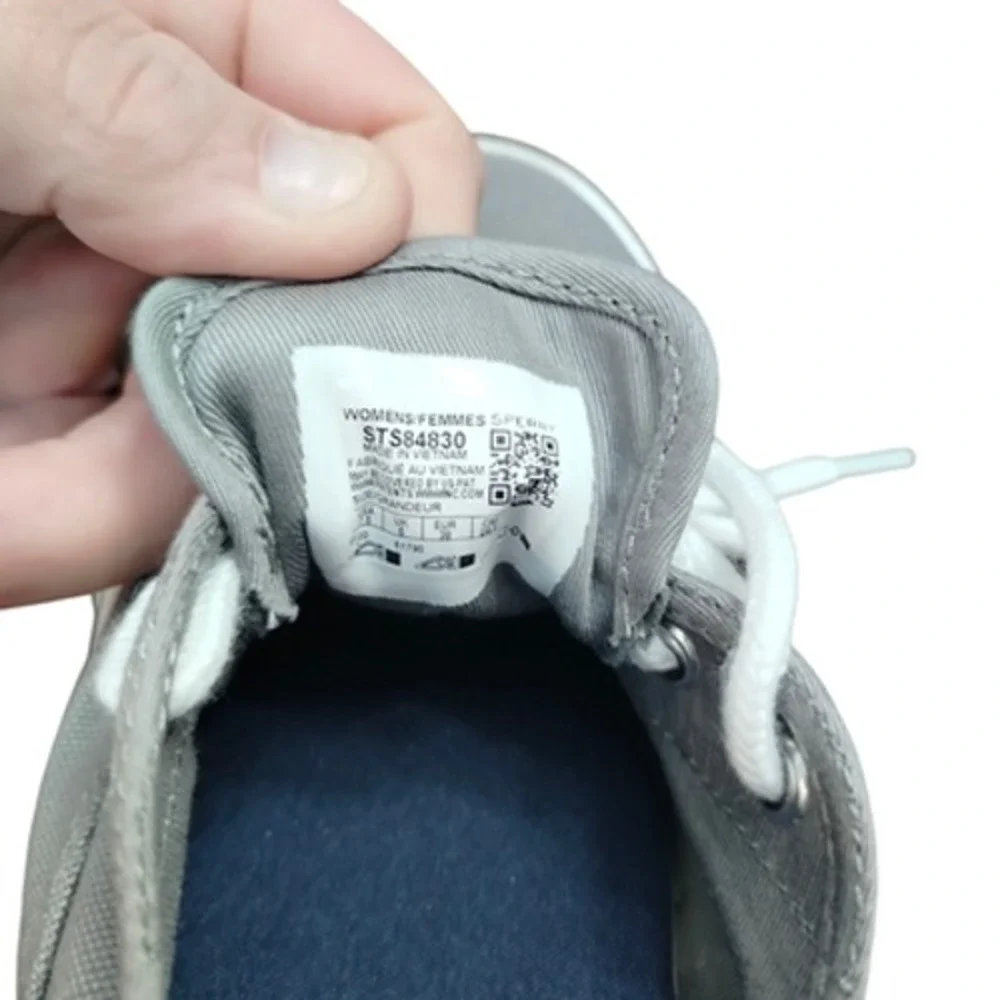 Sperry Top-Sider Shoes Women's 7.5 Gray Canvas Boat Lace Up Memory Foam STS84830